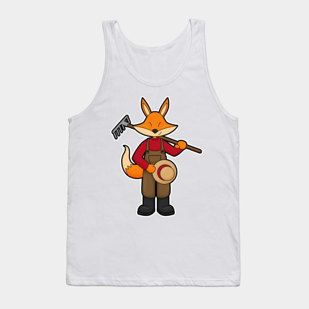 Fox as Farmer with Rake & Hat Tank Top by Markus Schnabel